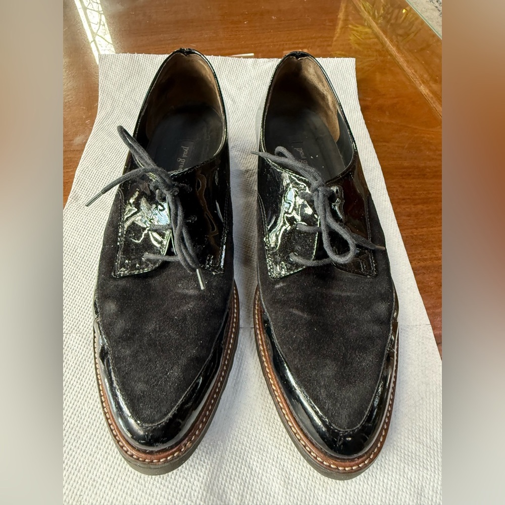 Paul Green Black Patent and Suede Leather Oxfords Women’s Size 9